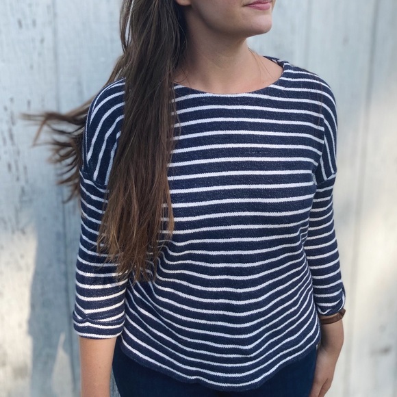 Coldwater Creek Navy Striped Long Sleeve Top - Picture 2 of 10